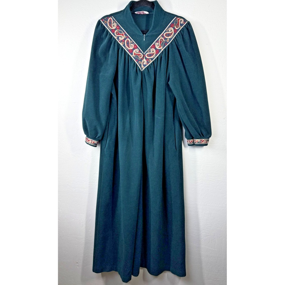 Vintage Vanity Fair Dress Womens Large Paisley‎ Trim Long Sleeve Maxi USA 70s
